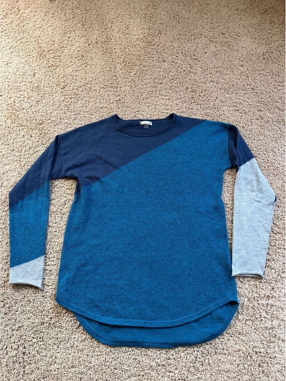 Women's Smartwool Shadow Pine Sweater S SMALL blue gray navy drop-tail hem